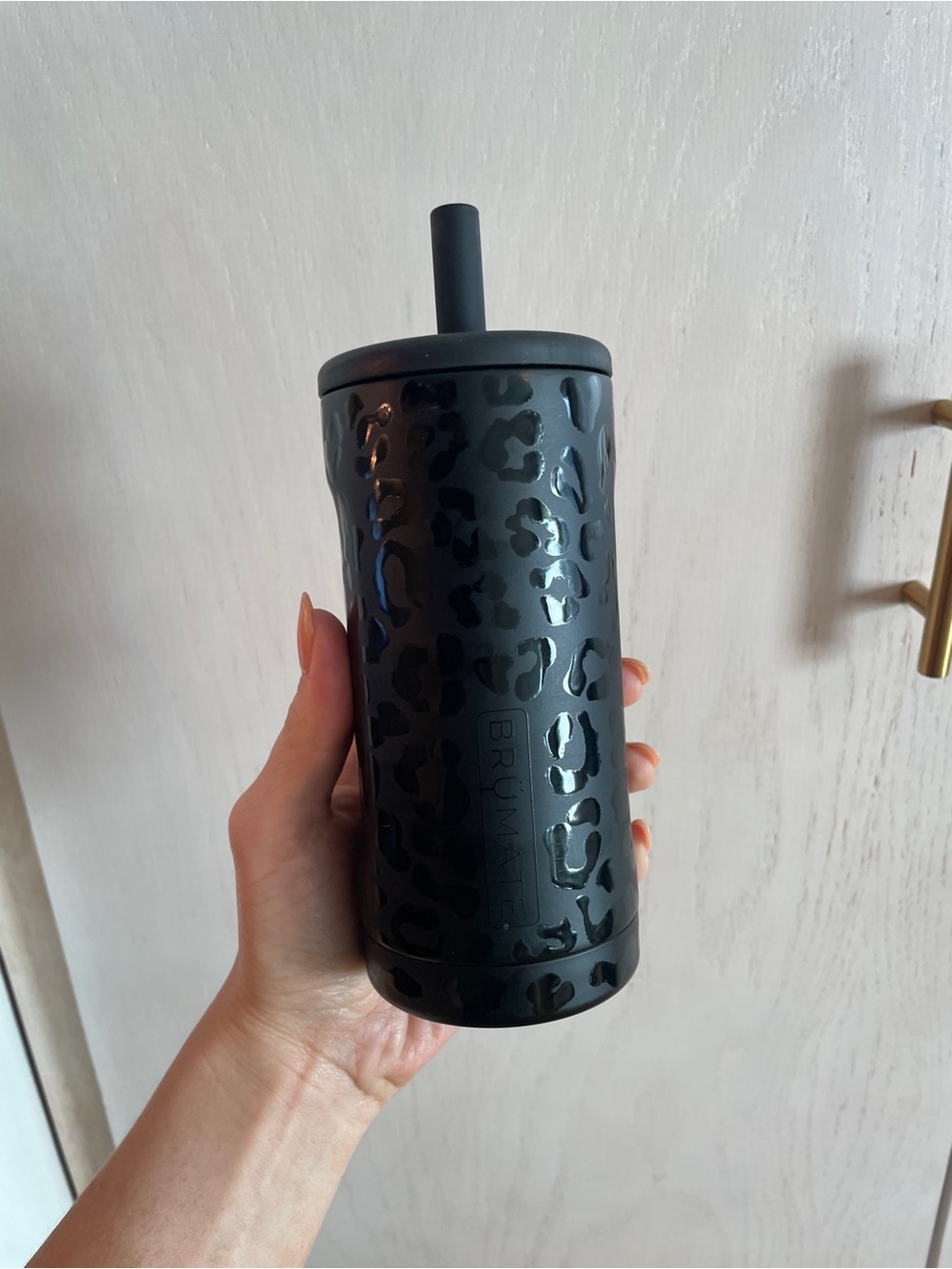 Brumate Black Leopard Stainless Tumbler with Straw